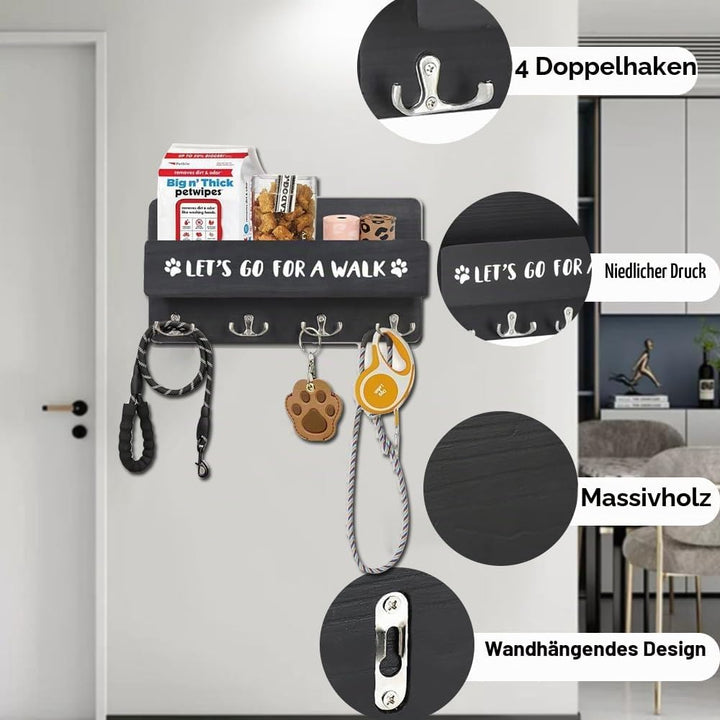 Hundegarderobe mit Ablage, Hundeleinenhalter Wand für Ordnen von Leinen und Zubehör, Wandhaken für H