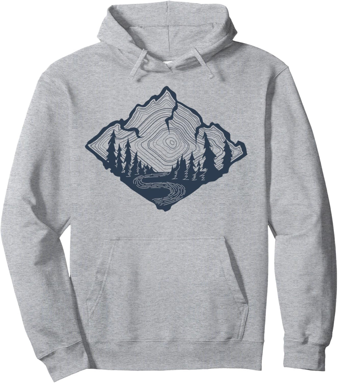 Mountain Tree Stump Line Art Pullover Hoodie