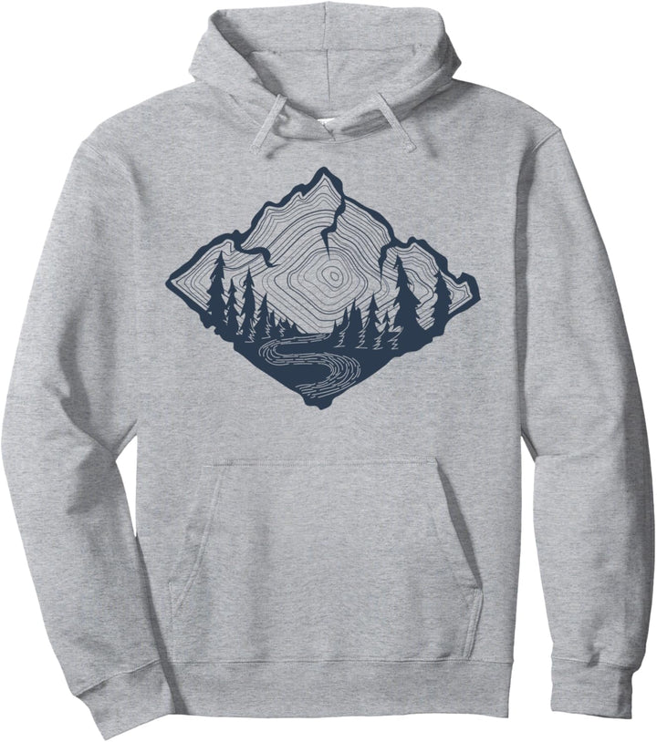 Mountain Tree Stump Line Art Pullover Hoodie