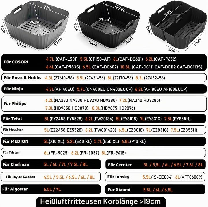 4 Stück Airfryer Silikonform für Heissluftfritteuse, Air Fryer Zubehör Wiederverwendba Silikon Einsa