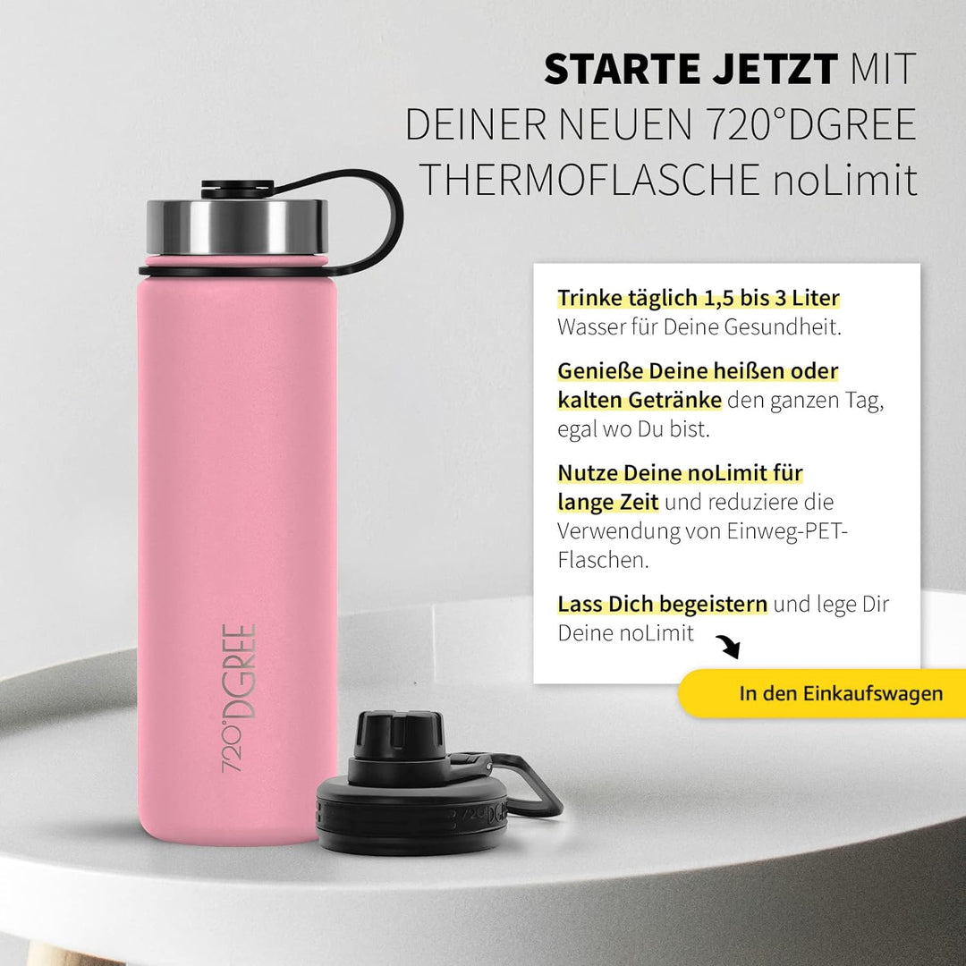720°DGREE Edelstahl Trinkflasche “noLimit” – 950ml - Auslaufsicher, Kohlensäure geeignet, BPA-Frei -