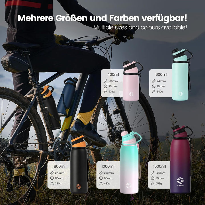 Fjbottle Edelstahl Trinkflasche Sport mit Magnetischem Deckel 1L, 800ml, 600ml, 400ml BPA-Frei Ausla