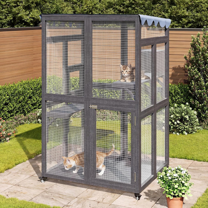 Katzengehege für den Aussenbereich,84x100x165cm | Wasserdicht Seitliche Tür Mobil Klein Katzenhaus