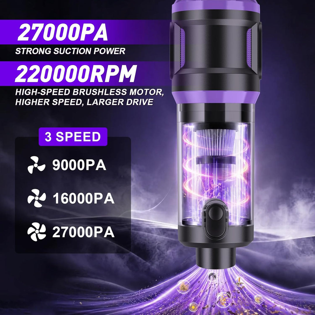 Handstaubsauger Akku 27000Pa mit LED-Display, 5-in-1 Kabelloser Autosauger Stark ,Bürstenloser Motor