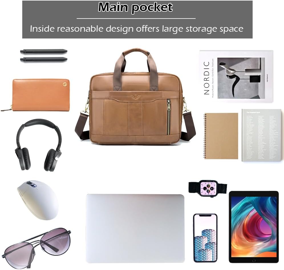SPAHER Laptoptasche 14/15.6 Zoll Aktentasche Herren Business Tasche Arbeitstasche Herren Echtleder T