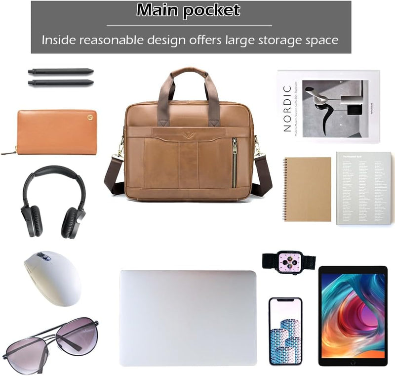 SPAHER Laptoptasche 14/15.6 Zoll Aktentasche Herren Business Tasche Arbeitstasche Herren Echtleder T