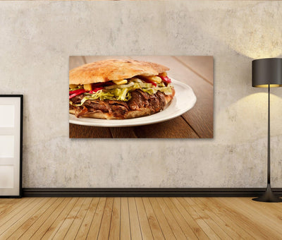 Bild auf Leinwand Döner Kebab Gegrilltes Fleisch Brot Und Gemüse Shawarma Sandwich Wandbild Poster K