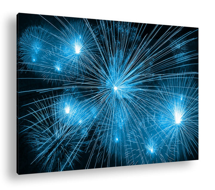 deyoli atemberaubendes Feuerwerk Format 120x80 Effekt: Monocrome Blau als Leinwandbild, Motiv fertig