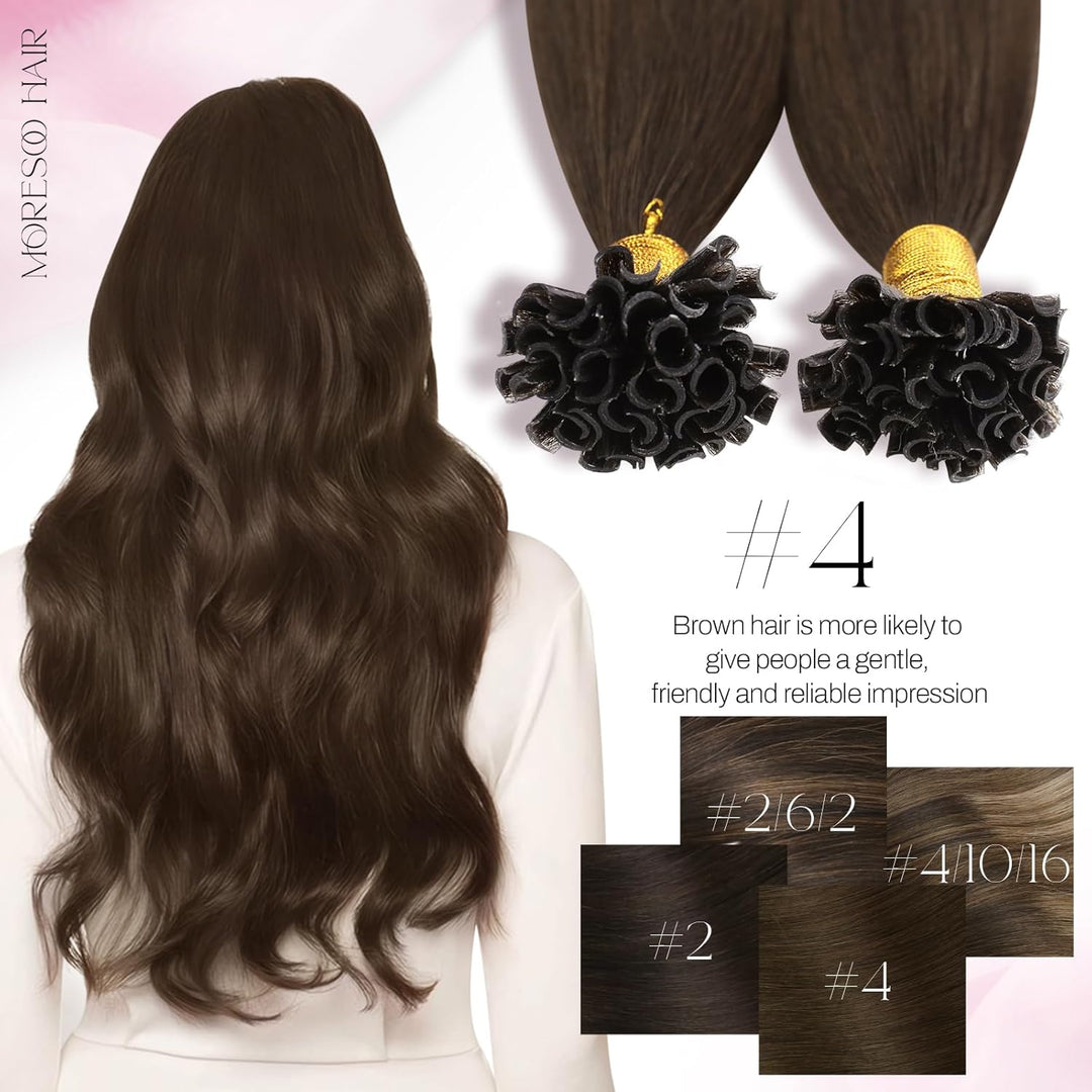 Moresoo Echthaar Extensions Bondings 1g Remy U Tip Keratin Bondings Echthaar Extensions Dunkelbraun