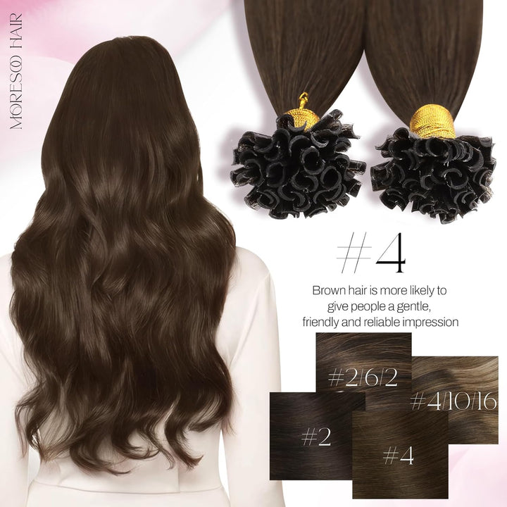 Moresoo Echthaar Extensions Bondings 1g Remy U Tip Keratin Bondings Echthaar Extensions Dunkelbraun