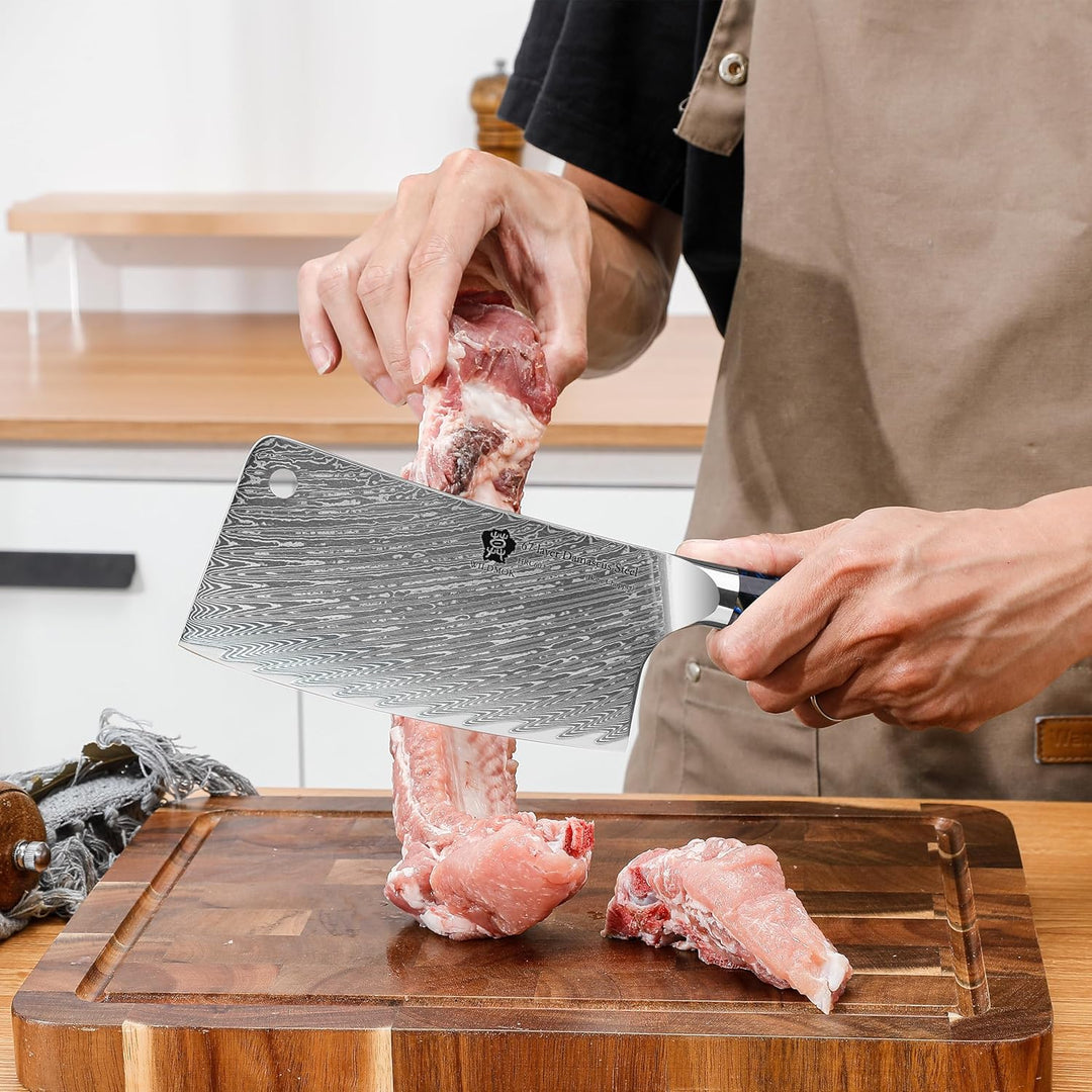 WILDMOK Fleischerbeilmesser, 16.5 cm Fleischbeilmesser, professioneller Metzgerhacker aus Damaststah