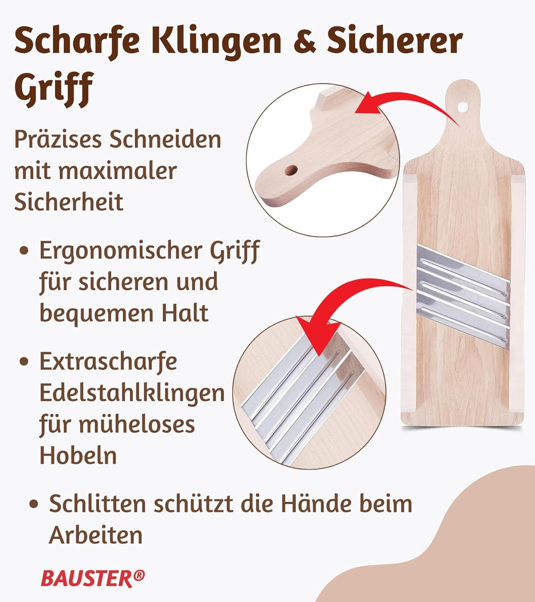 Krauthobel aus Buchenholz mit Edelstahlklingen – Traditioneller Gemüsehobel für Weisskohl, Rotkohl &