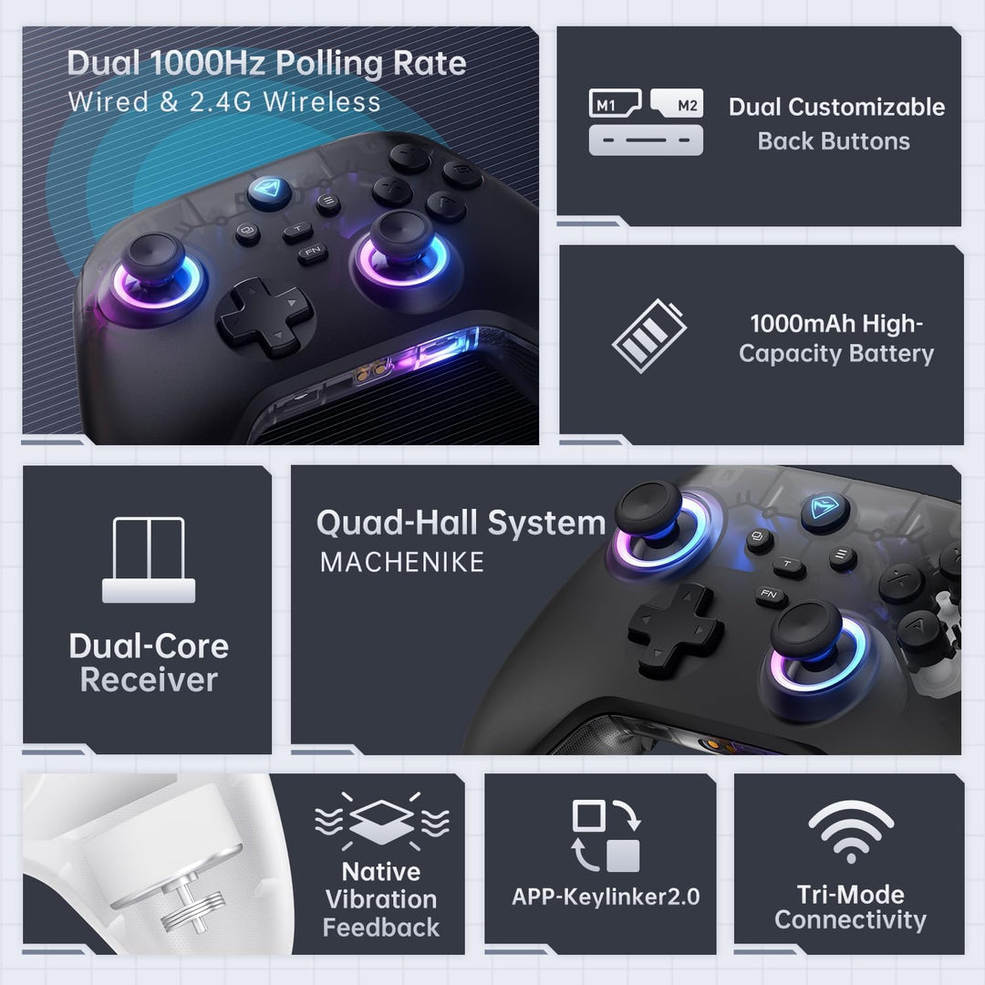Machenike G3V2 Controller PC, Gamepad PC Wireless, 2 Einstellbare Hall Effekt Joystick, 2 Programmie