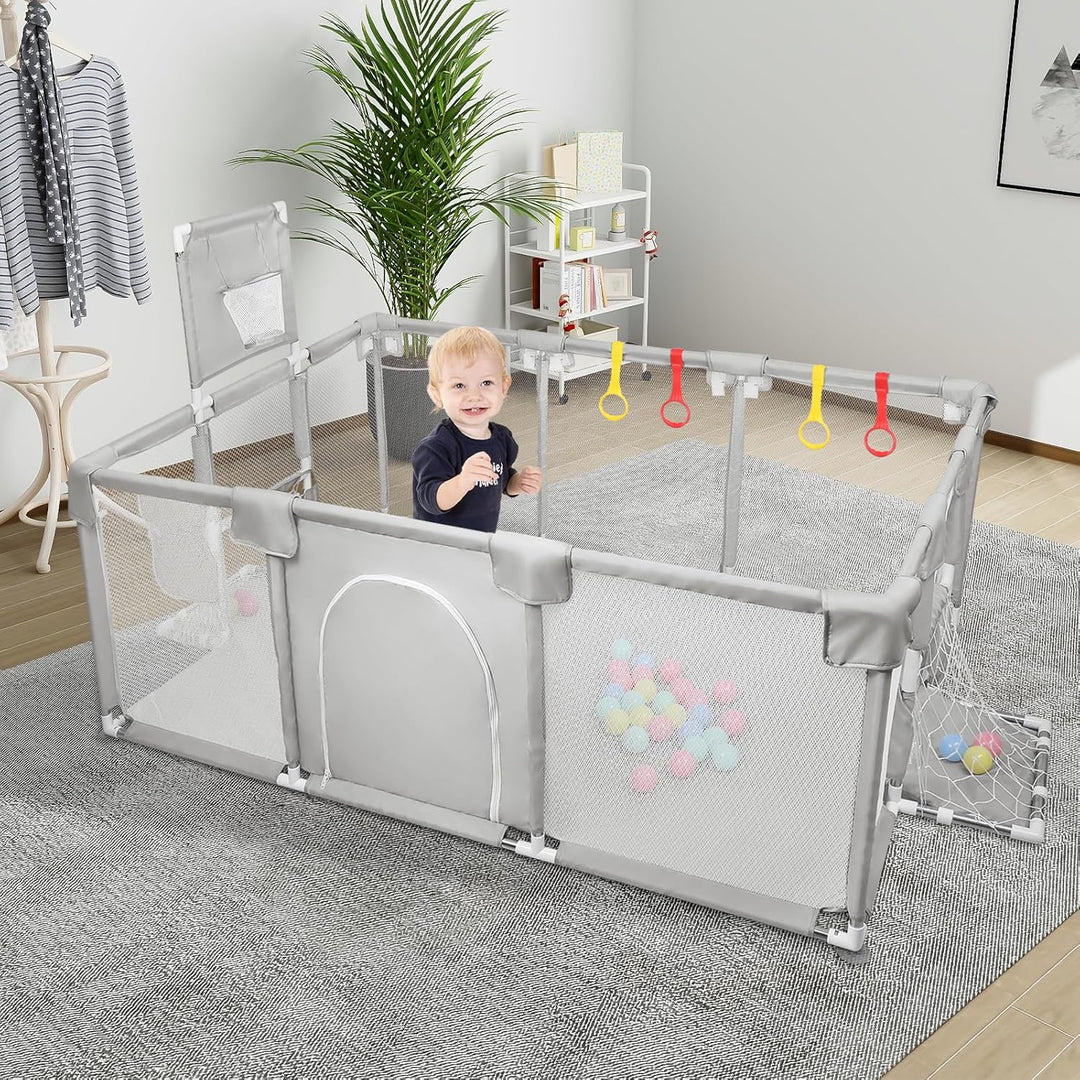 Laufstall für Wohnung, Babybox mit 4 Saugnäpfen an der Unterseite und Reissverschlusstür, Spielbox m