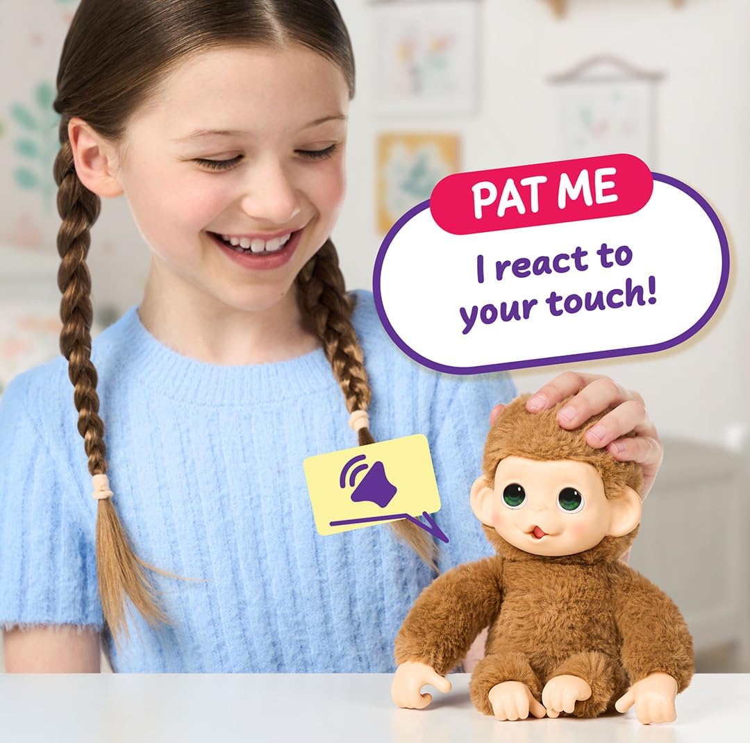Little Live Pets Baby Monkey Minis – interaktiver Plüschaffe Pepi Peach mit über 20 realistischen Ge