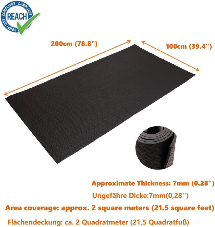 Bodenschutzmatte 200x100cm - extra dicke 7mm Unterlegmatte für Laufband, Crosstrainer, Rudergerät, R