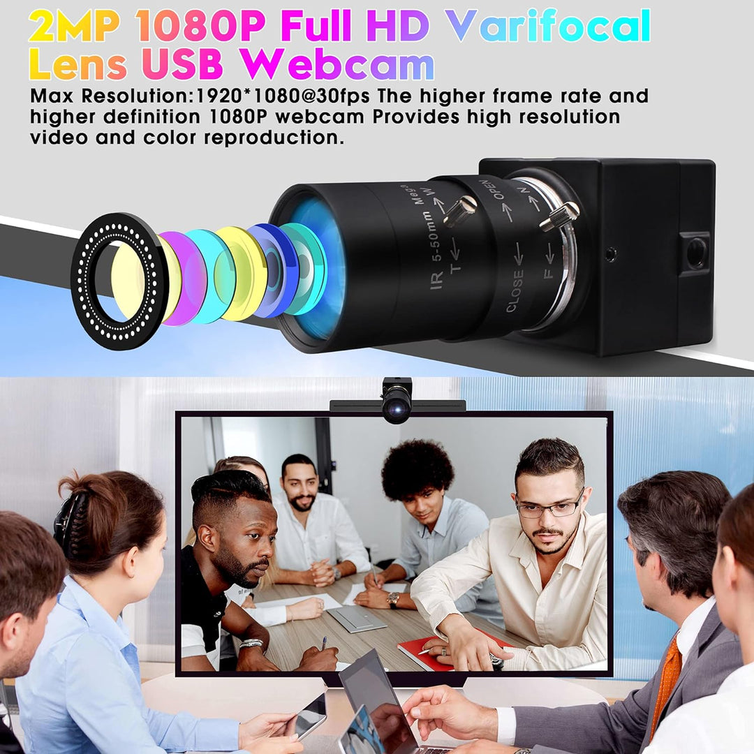 G Varifocal USB Kamera 2MP 10X optischer Zoom Webcam,5-50mm Varifocus Webkamera,Full HD 1080P Varifo