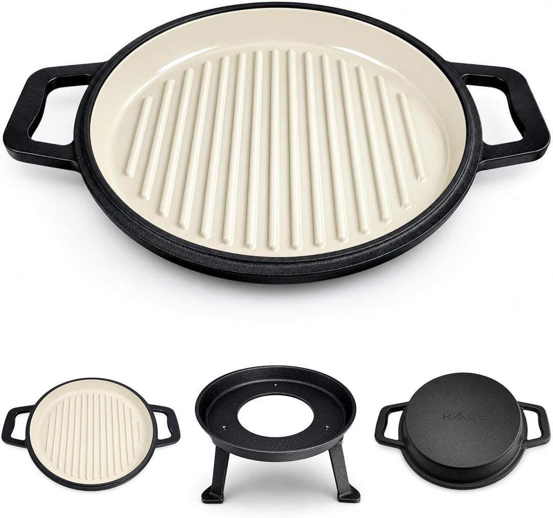 HAGE Emailierter Gusseisen Kessel 8L mit Grillpfanne Dutch Oven Feuertopf Gulaschkessel für Lagerfeu