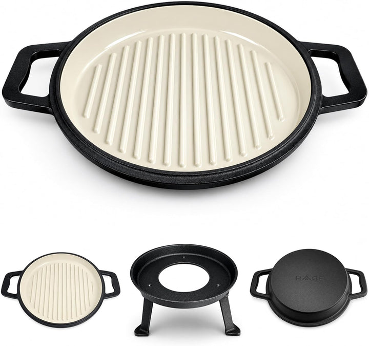 HAGE Emailierter Gusseisen Kessel 8L mit Grillpfanne Dutch Oven Feuertopf Gulaschkessel für Lagerfeu