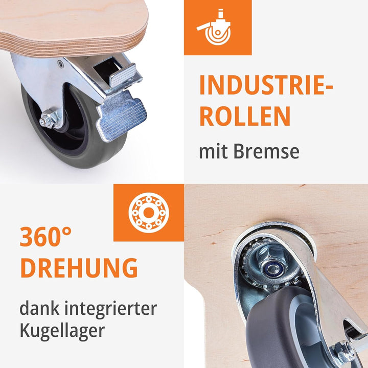 WFIX Work System Base Rollbrett für L-BOXX Systeme - Hochleistungs-Transportroller Holz Birke-Multip