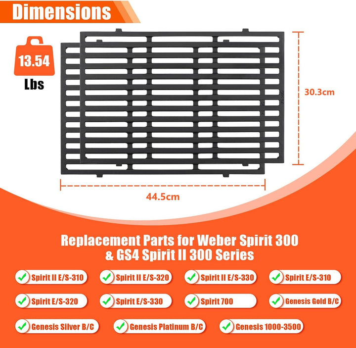 GFTIME 44.5 x 30cm 7638 Gusseisen Grillroste für Weber Spirit E-310 Classic (mit seitlichen Brennerk