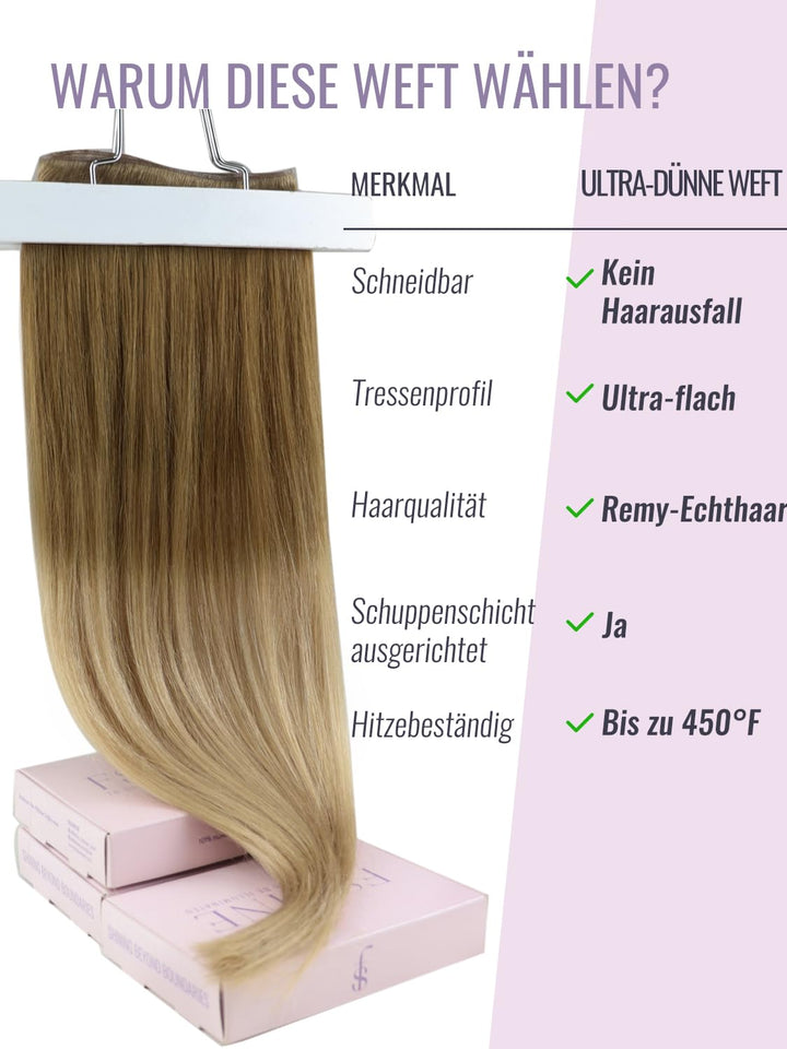 Fshine Genie Tressen Echthaar 50 cm 60 g Haartressen Echthaar zum Einnähen Schokoladenbraun bis Schm