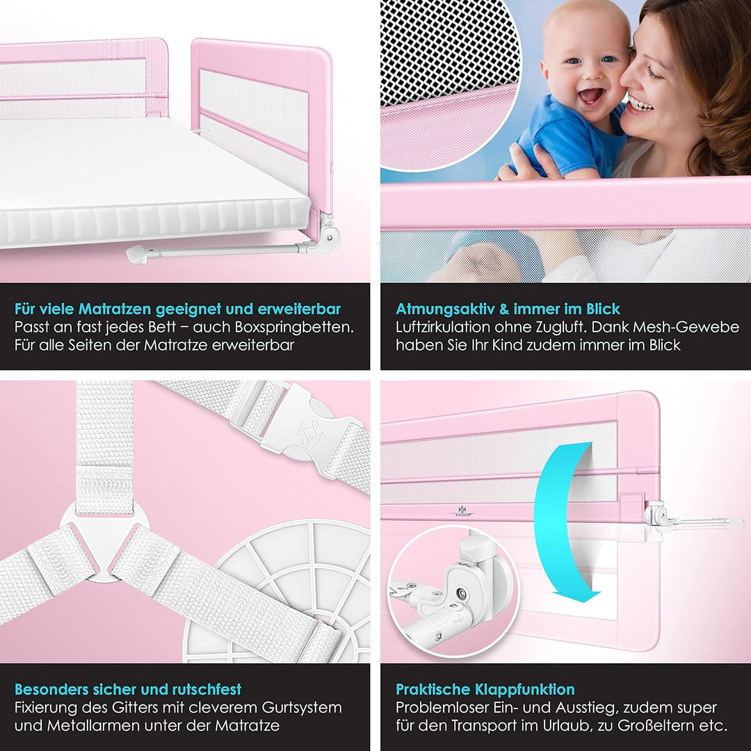KESSER® Bettgitter 200 cm Bettschutzgitter Kinderbettgitter für Kinder Babybettgitter Klappbar, Trag