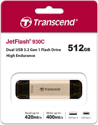 Transcend 512GB JetFlash 930C USB 3.2 Gen 1 Flash Drive TS512GJF930C, Rose Gold, 512GB