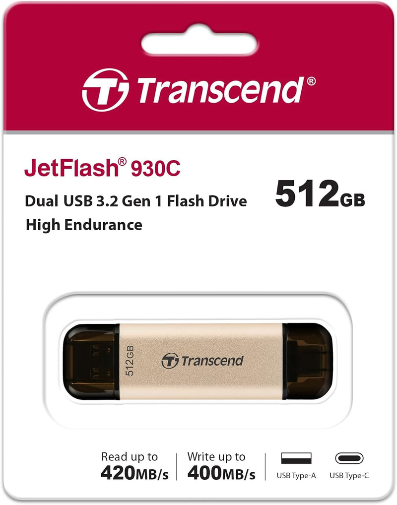 Transcend 512GB JetFlash 930C USB 3.2 Gen 1 Flash Drive TS512GJF930C, Rose Gold, 512GB