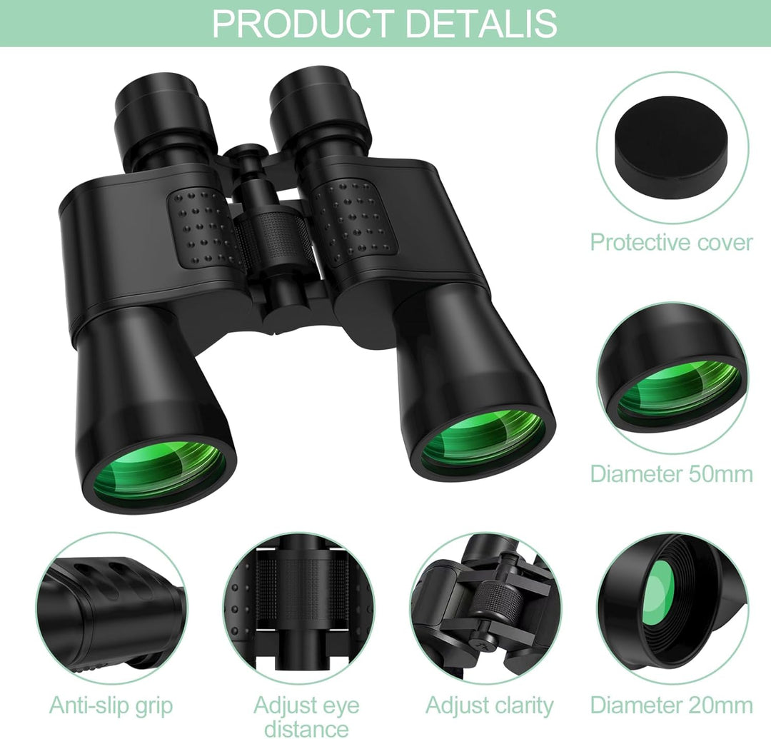 20×50 Fernglas, Fernglas Erwachsene mit BAK9 Prism, Ferngläser mit Trageriemen und Tasche, Feldstech