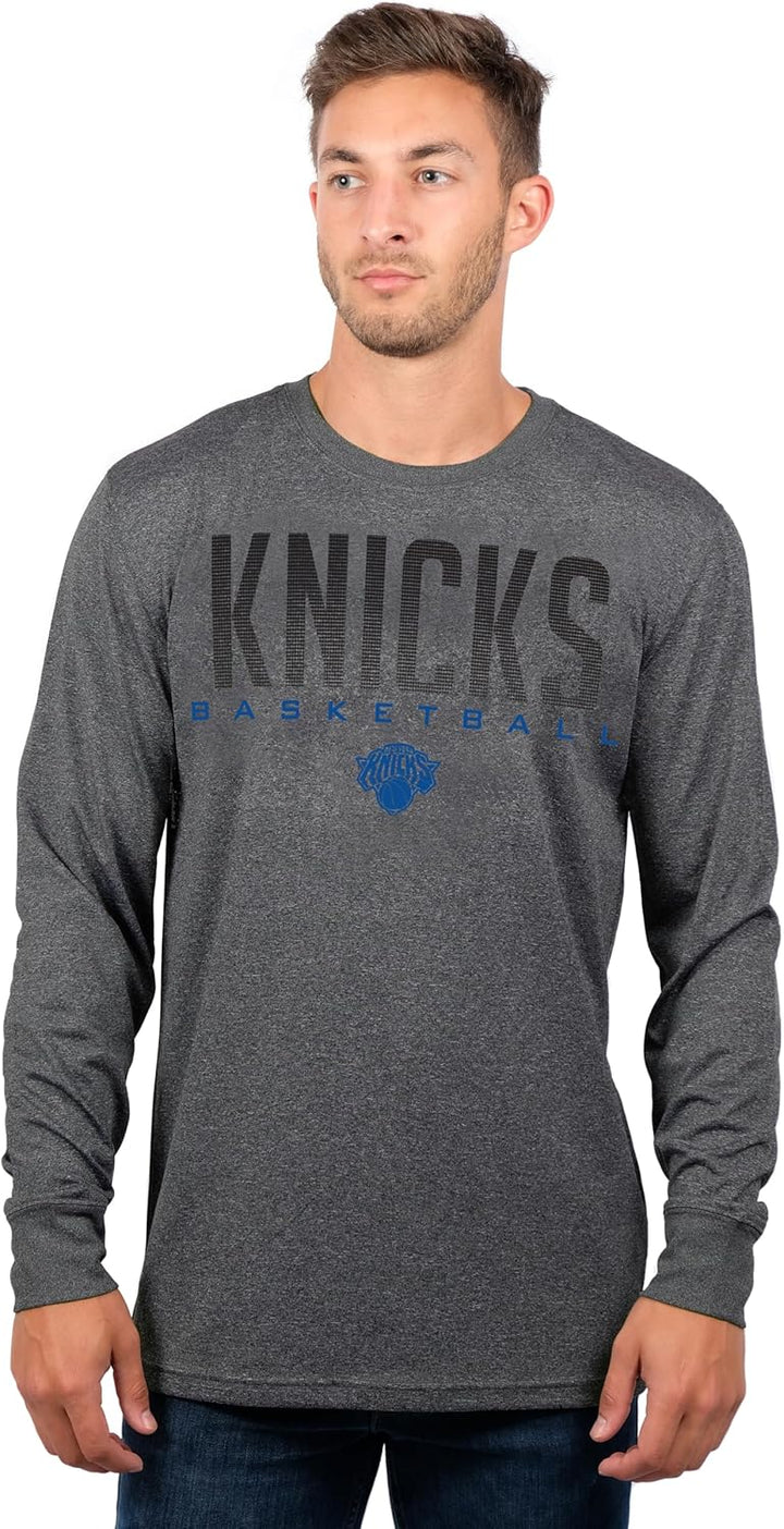 UNK NBA Herren T-Shirt Long Sleeve Pullover Performance Tee Shirt, Team Logo Grau New York Knicks L,