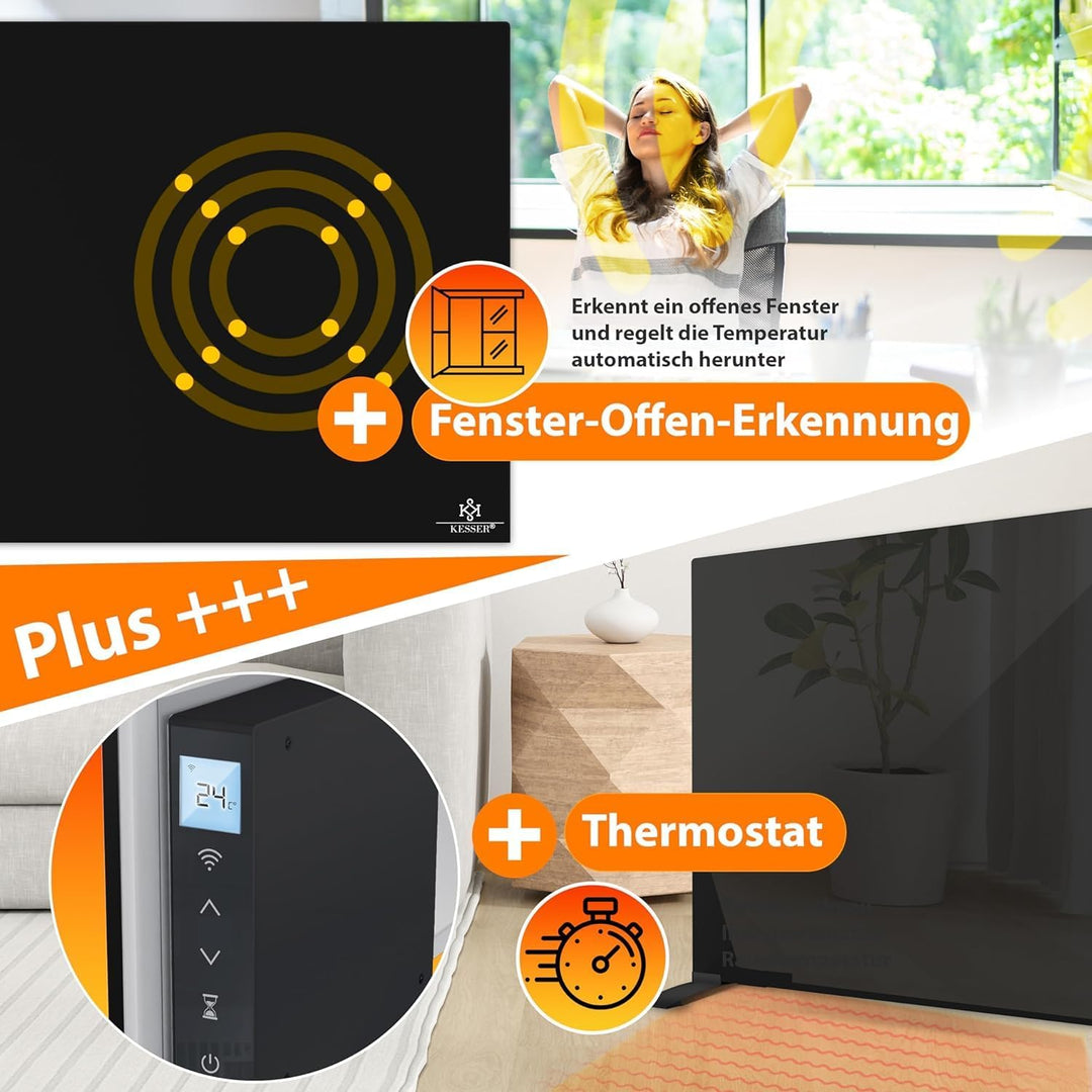 KESSER® Infrarotheizung 600W Glaskonvektor Glasheizung Energiesparend 2in1 Standgerät & Wandmontage