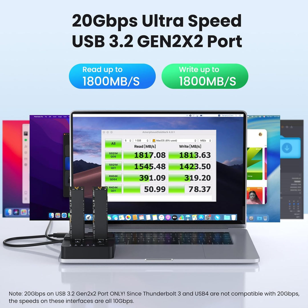 cablecc Dual-Bay Cloner 20 Gbit/s NVME M.2 NGFF M-Key auf USB-C One-Click Offline Clone Backup Gehäu