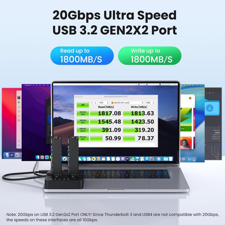 cablecc Dual-Bay Cloner 20 Gbit/s NVME M.2 NGFF M-Key auf USB-C One-Click Offline Clone Backup Gehäu