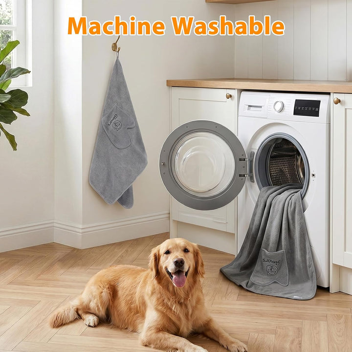 Gimars Thickened Pet Drying Towel with Gloves 90×50cm, 2 Pack, Gray 90×50cm 2er, 90×50cm 2er