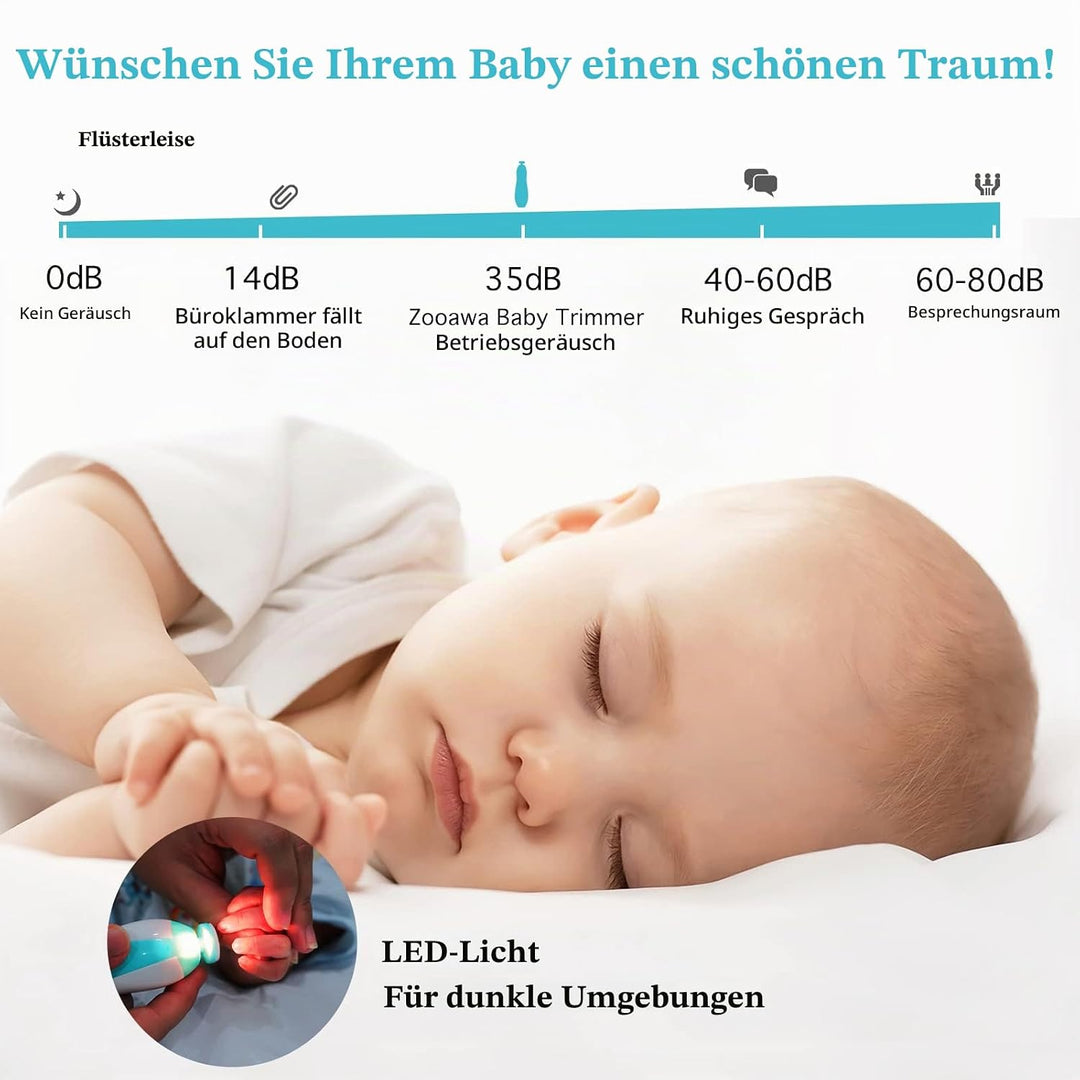 Zooawa Baby Nagelknipser 20 in 1, Elektrischer Baby Nageltrimmer, Nagelfeilen Set mit 12 Ersatzpads,