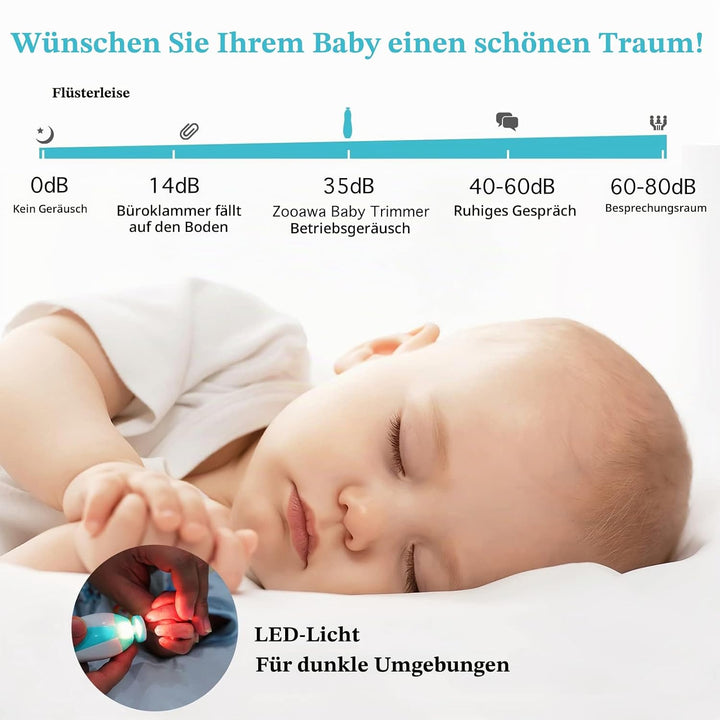 Zooawa Baby Nagelknipser 20 in 1, Elektrischer Baby Nageltrimmer, Nagelfeilen Set mit 12 Ersatzpads,