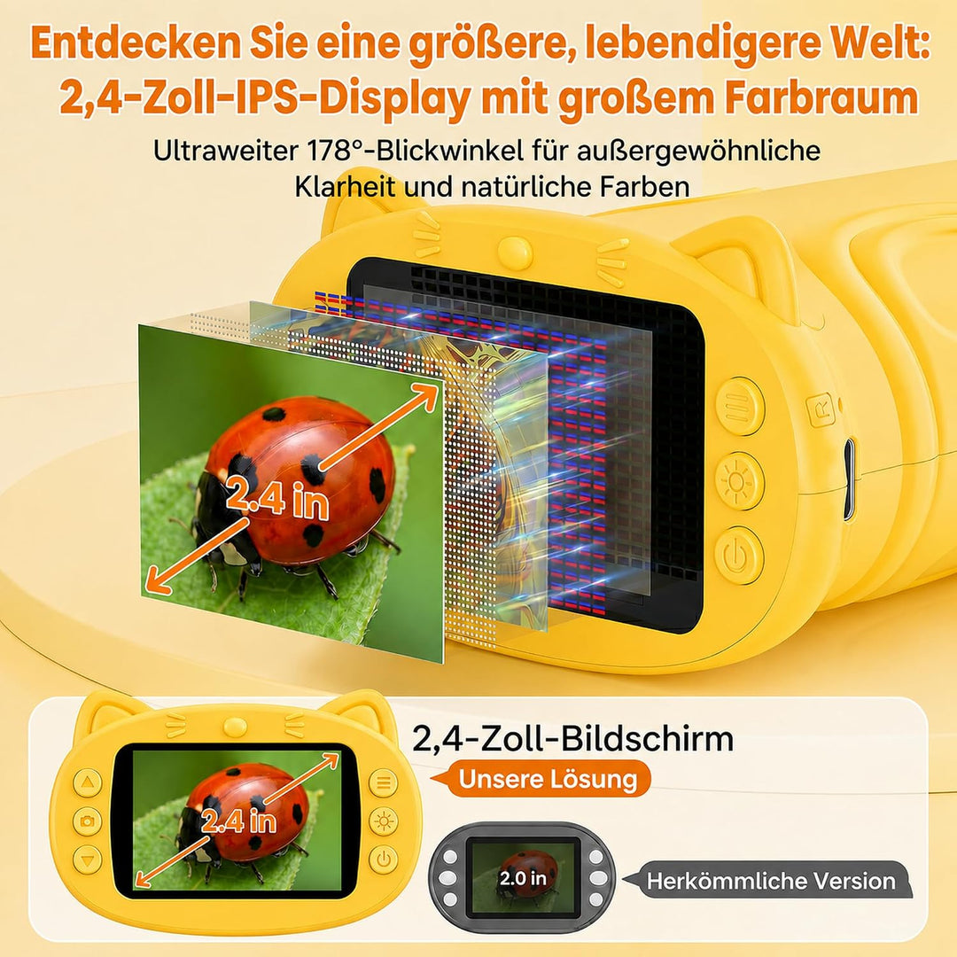 Mikroskop für Kinder, 1000X 4K Tragbares Digitales Mikroskop mit 2,4″ IPS-Display &amp; 8 LED, USB-aufla