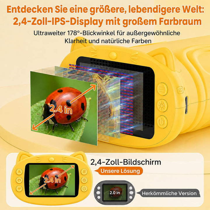 Mikroskop für Kinder, 1000X 4K Tragbares Digitales Mikroskop mit 2,4″ IPS-Display &amp; 8 LED, USB-aufla