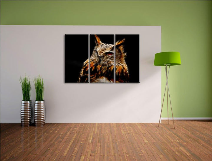 Dark schöne stolze Waldohreule schwarz/weiss Deluxe 3-Teiler Leinwandbild 120x80 Bild auf Leinwand,