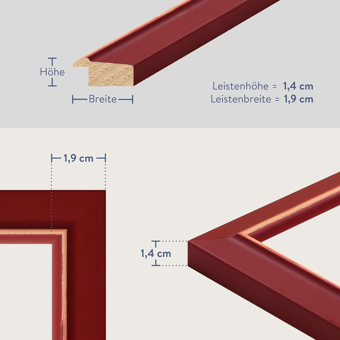 WANDStyle Bilderrahmen Landhaus Stil 30x40cm I Farbe: Rot I Fotorahmen I Holzbilderrahmen im skandin