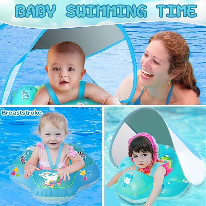 Baby Schwimmring mit Sonnendach Abnehmbaren,Schwimmring mit Sonnenschutz Verstellbare,Aufblasbarer S