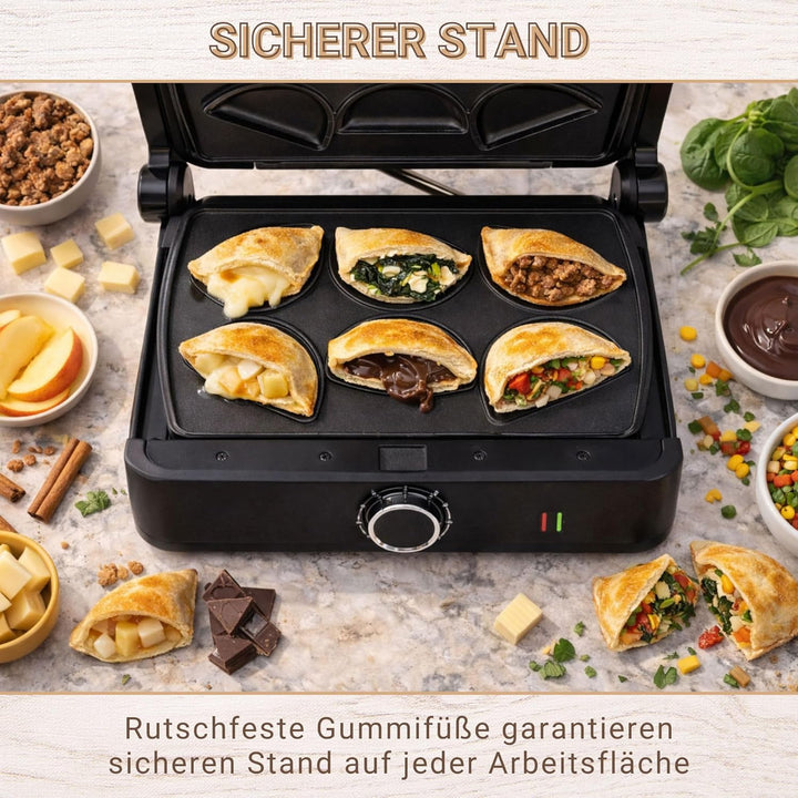 Syntrox Mini Empanada Kombigerät Multifunktionsmaker mit Wechselplatten, Kontaktgrill Edelstahl, Mul