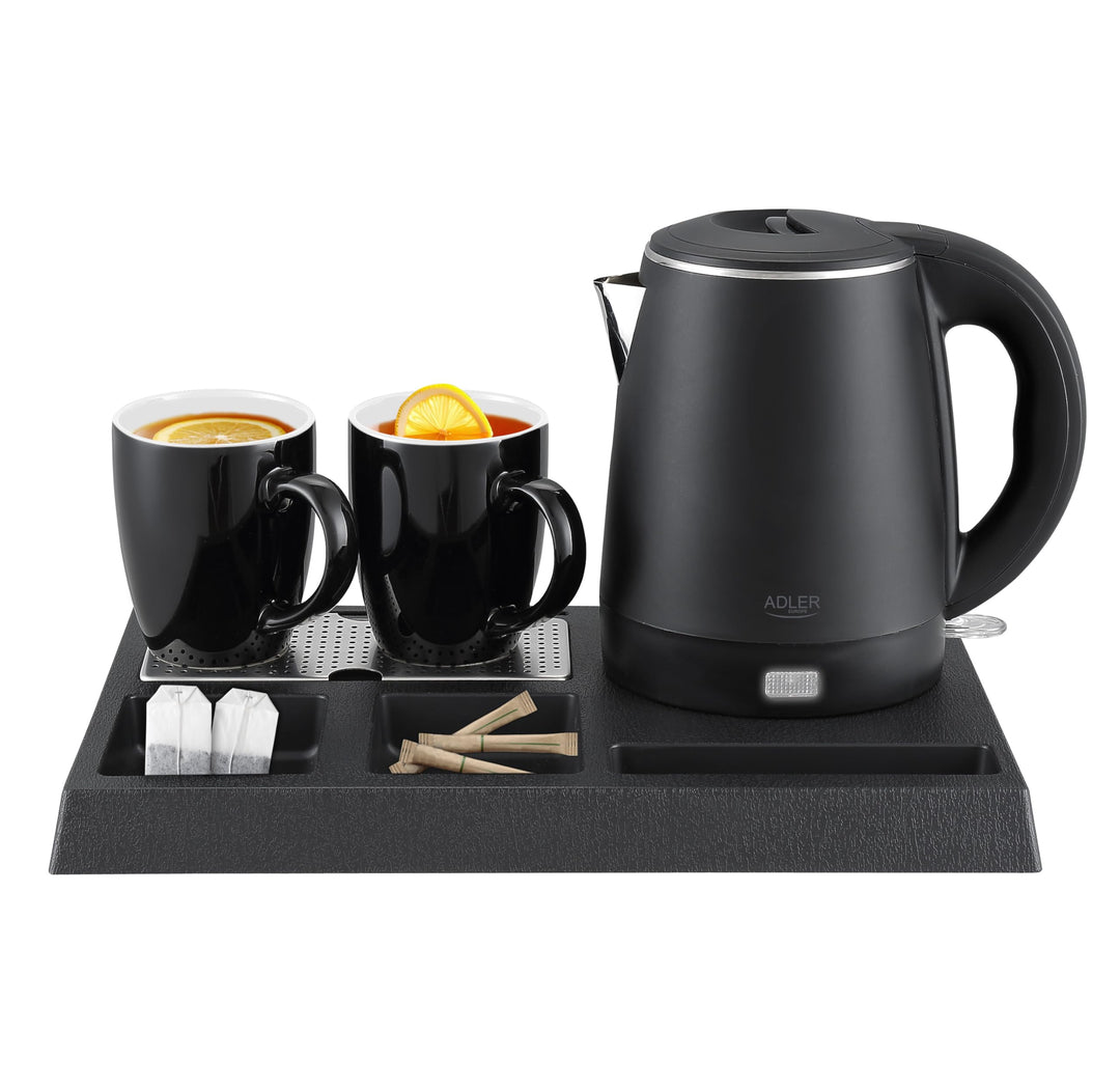 Adler Wasserkocher Set mit Tablett & 2 Tassen | Elegant & Perfekt für Gästezimmer, Büro & Zuhause |