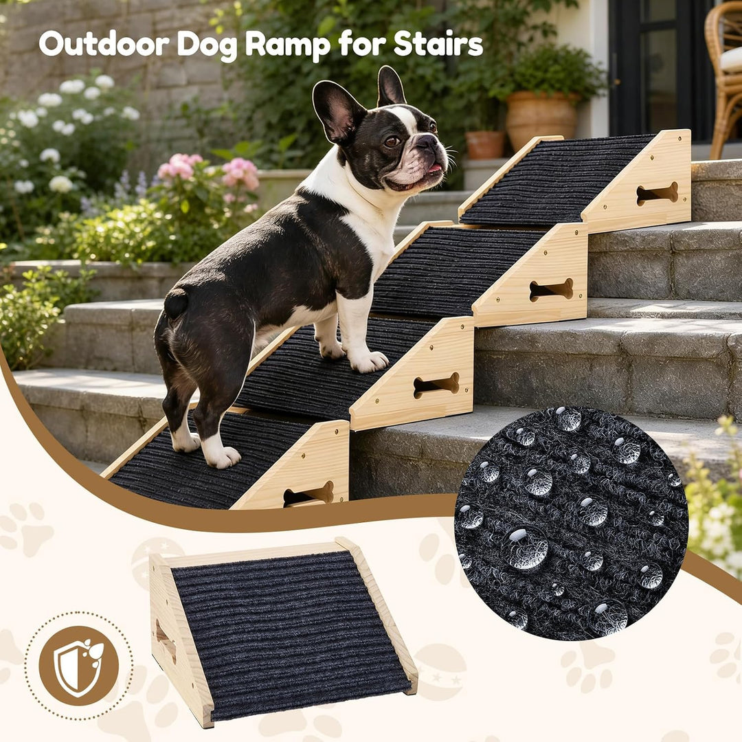 4 Stück Hundetreppe für Kleine Hunde Hunderampe für Treppen aus Holz | Rutschfeste Hunde Treppe mit