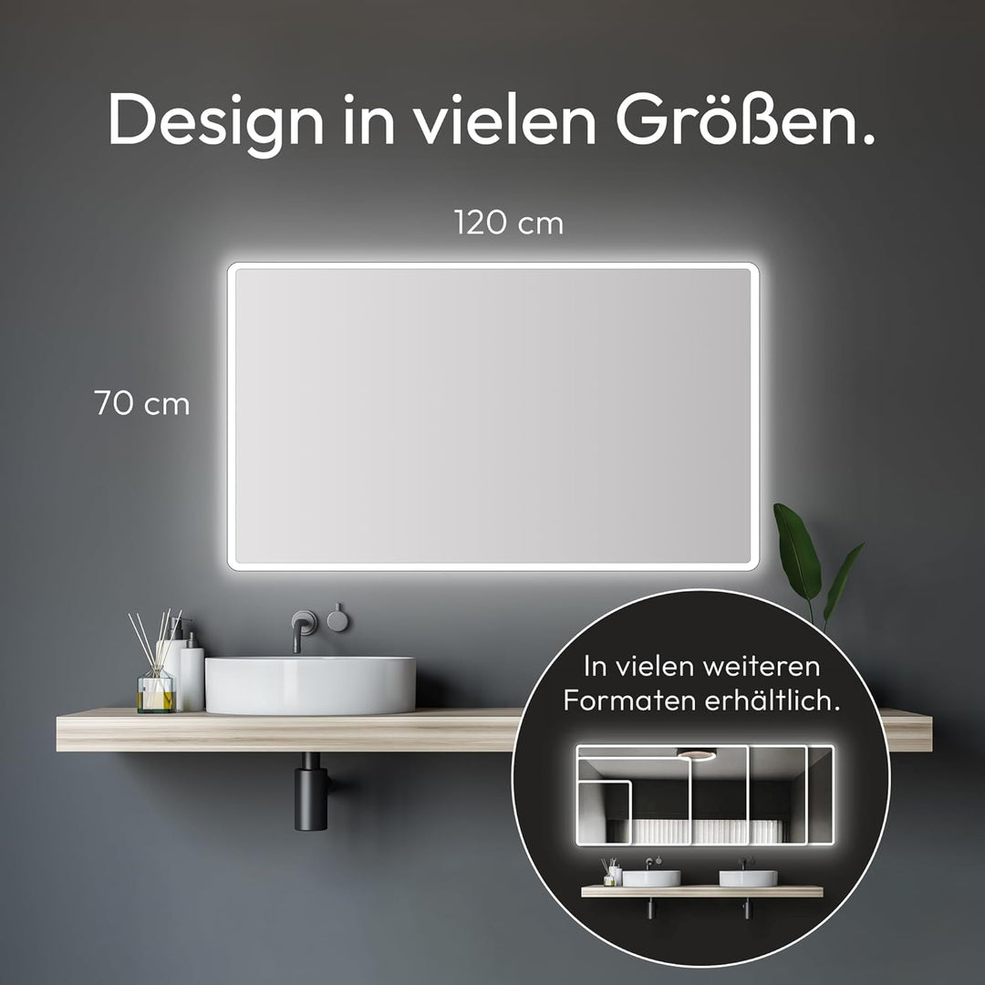 Badspiegel mit Beleuchtung Talos Moon - Badezimmerspiegel 120 x 70 cm - LED Spiegel mit umlaufenden