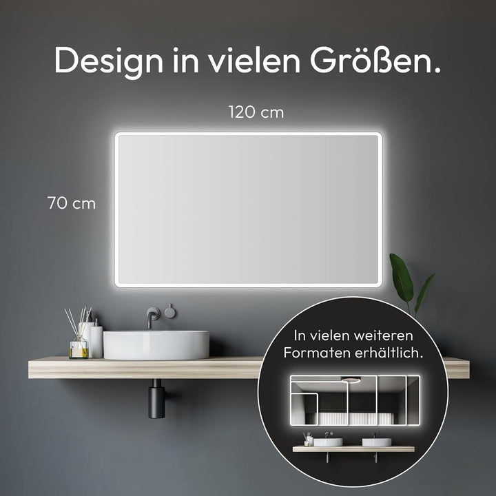 Badspiegel mit Beleuchtung Talos Moon - Badezimmerspiegel 120 x 70 cm - LED Spiegel mit umlaufenden