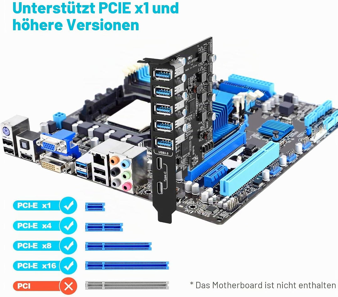 ULANSEN PCI-E-auf-7-Port-(Typ C (2), Typ A (5)) USB 3.0 HUB, Interne Erweiterungskarte, Contronller-