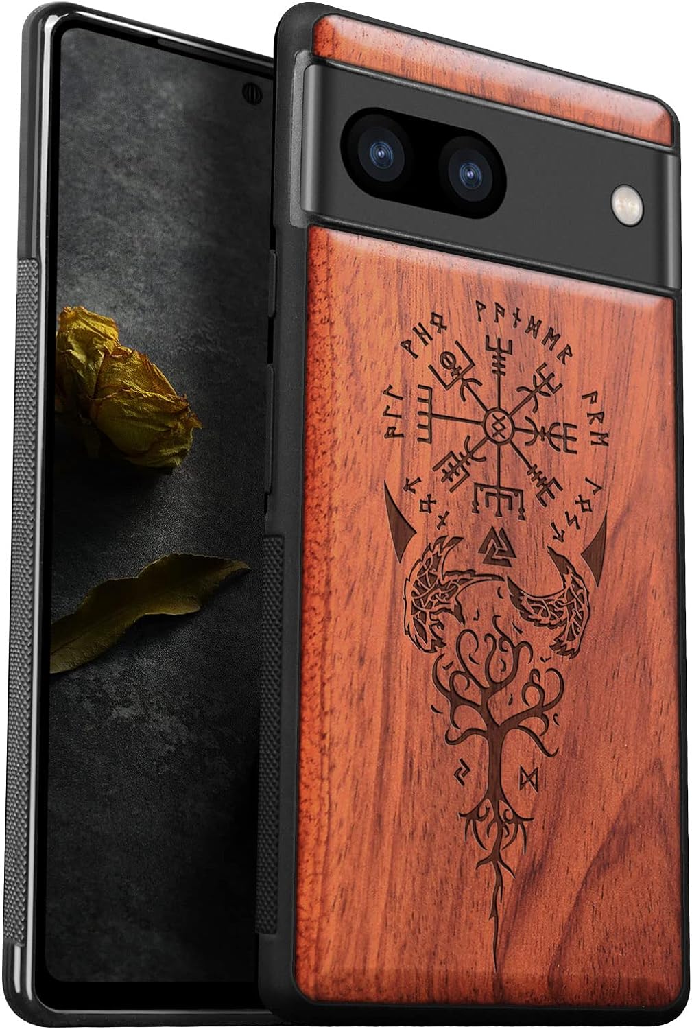 Carveit Holz Handyhülle für Google Pixel 7a Cover [Einzigartiges Design Case] Stossstange hülle Komp