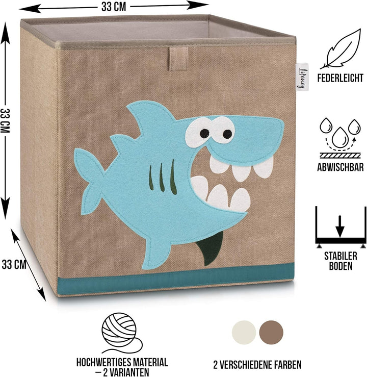 LIFENEY Aufbewahrungsbox Kinder mit Hai Motiv I Spielzeugbox mit Tiermotiv passend für Würfelregale